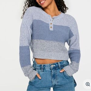Aeropostle Striped Cropped Henley Sweater